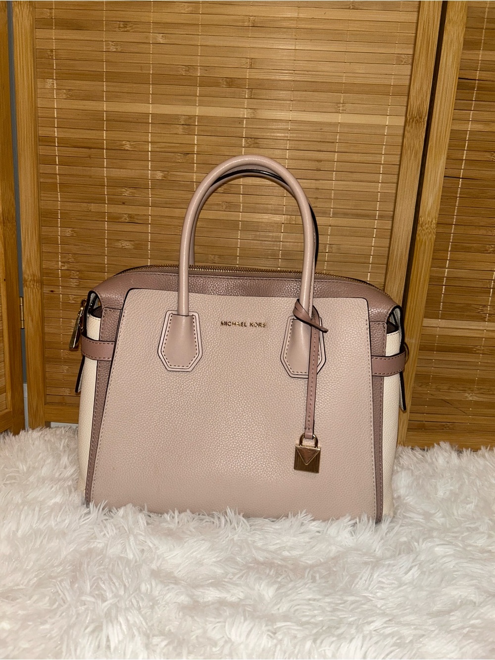 Michael Kors Mercer tote bag Pebble Leather Pink, White Beige Purse handbag
